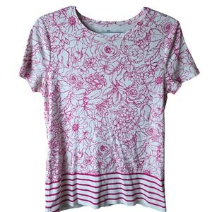 Talbots Pink Floral Pima Cotton Short Sleeve Knit Top Women's M